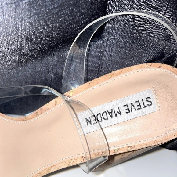 Steve Madden Lessa Clear Platform Ankle Strap  peep toe chunk heels size 10 - Picture 2 of 14